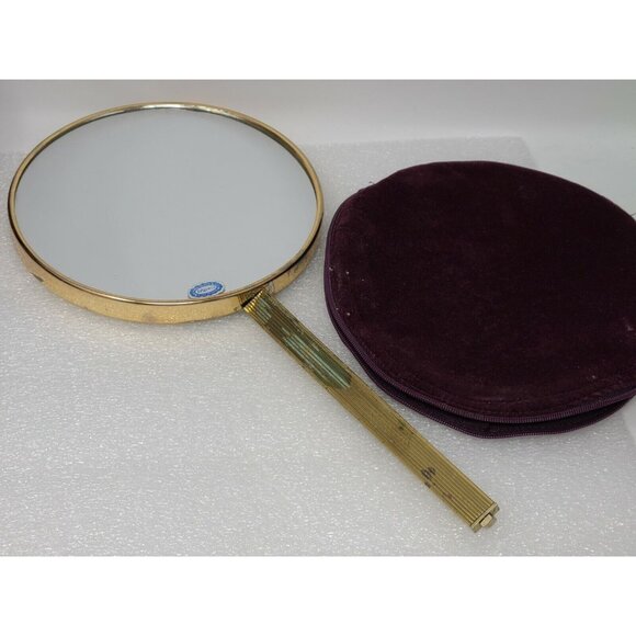 Vintage Irving Rice Triple Strength Magnifying Hand Held Vanity Mirror w/ Cover